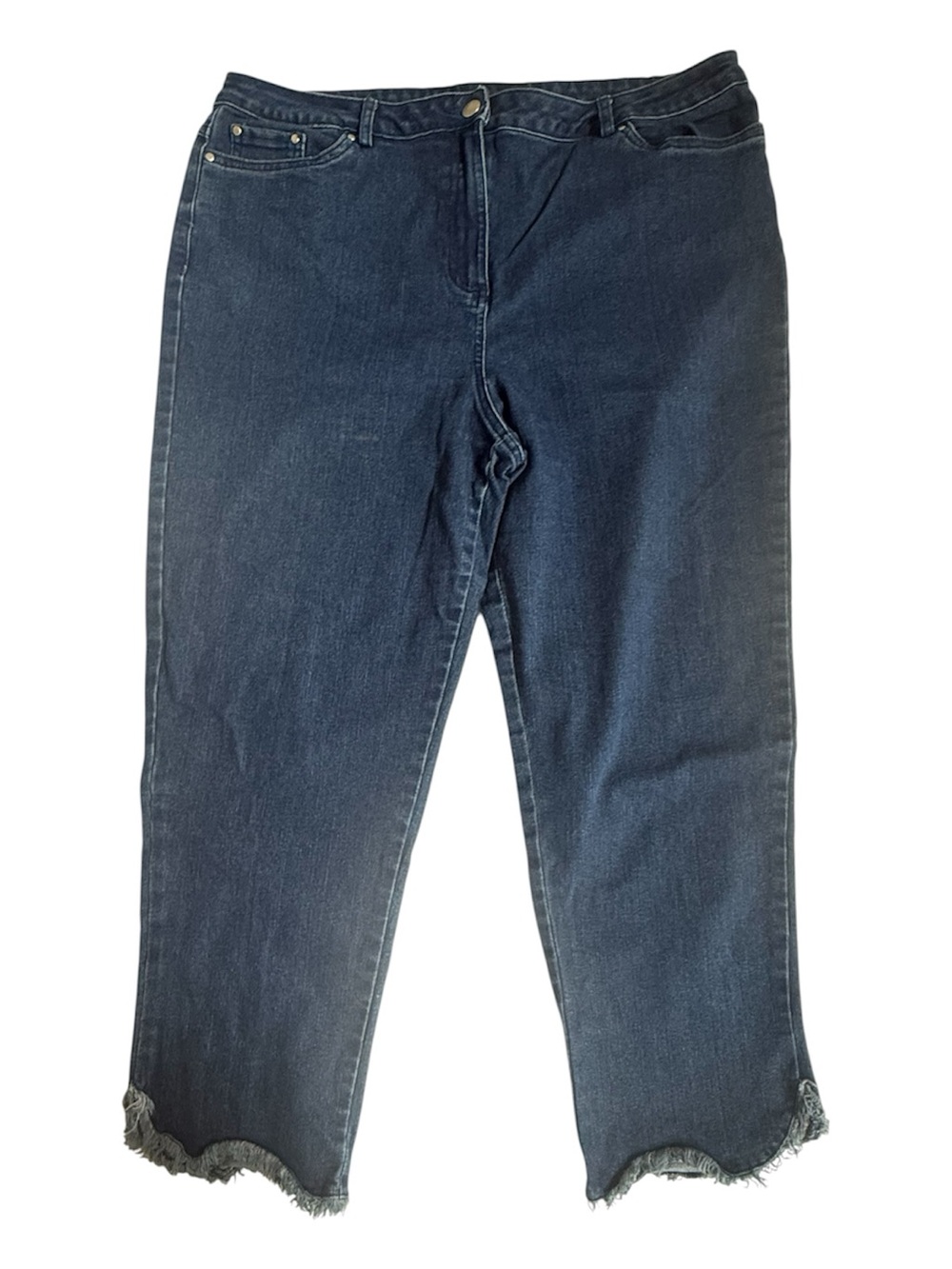 Ruby Rd. Petite Scalloped Frayed Hem Ankle Jeans Denim Dark Wash 16P Boho Indigo